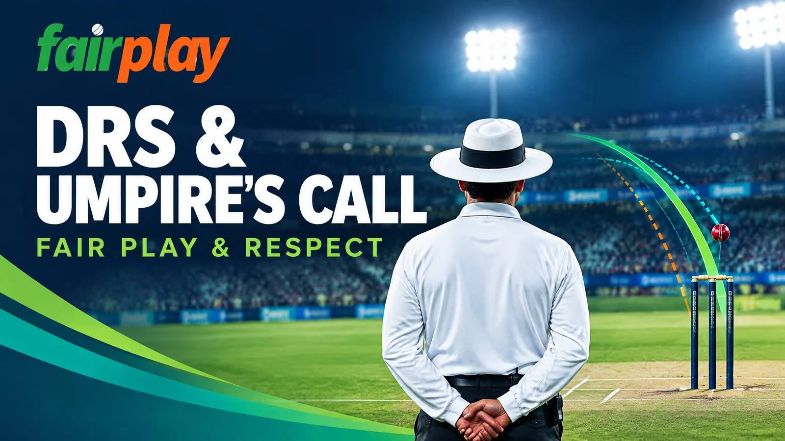 Fairplay illustrative cover showing a generic cricket umpire, stumps and conceptual ball tracking, headed DRS and Umpire’s Call.